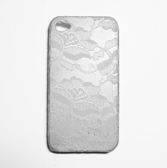 White Lace Over Silver Iphone 4 Case